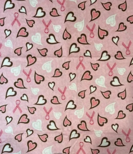 Pink Ribbons and Hearts Flannel Cotton Fabric - 9” x 42” or 18” x 21” FQ - Picture 1 of 4