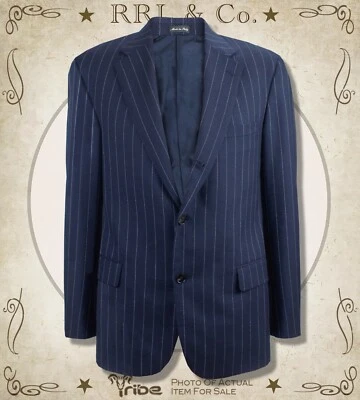 RRL Ralph Lauren Mens Navy Blue Suit Jacket Italian Stifle Pin Stripe Wool $1190 - Image 1 of 4