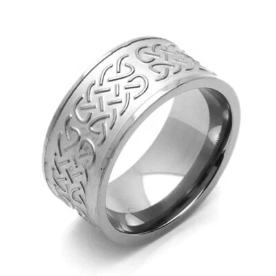 Men Women 10MM Comfort Fit Titanium Wedding Band Celtic Knot Wide Ring - Image 1 of 4