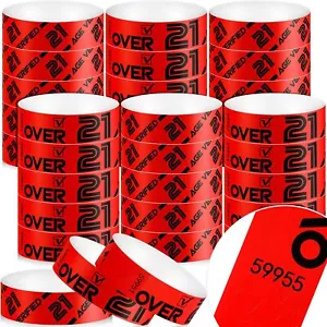 600 Pcs over 21 Wristbands for Events Red Waterproof Wrist Bands Paper Wrist - Picture 1 of 6