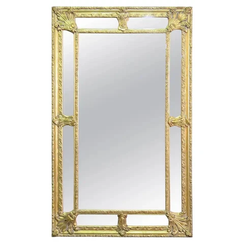 Monumental Gilded French Carved Louis XVI Glass Mirror Cover