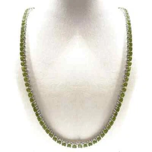 15CT Round Cut Lab Created Green Peridot Tennis Necklace 14k White Gold Finish - Picture 1 of 3