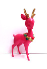 Figurine style rétro résine de renne rose chaud Noël 10 1/2"