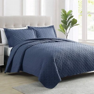 3 Piece Quilted Bedspread Queen King Size Ultra Soft Coverlet Comforter Set - Picture 1 of 16