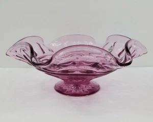 Fenton Art Glass Lilac Pink Lavender Thumbprint 10 3/8" x 4" Bowl EUC - Picture 1 of 12