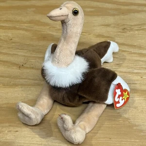 Vintage TY Beanie Babys Stretch Strauß Tier Plüschtier mit Etikett + KOSTENLOSER VERSAND! - Bild 1 von 2