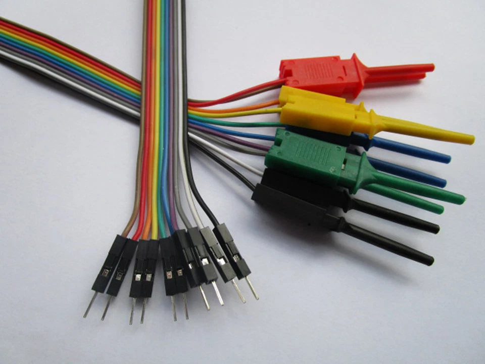 2 pcs 2.54mm Jumper Wire 1x10 pin Male to Flat Test Clip Ribbon Cable 9.5" 24cm - Image 1 of 1