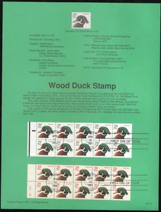 US. SP905. 2484a, 2485a. 29c, Wood Ducks. Pane of 10. Souvenir Pages. 1991 - Picture 1 of 1