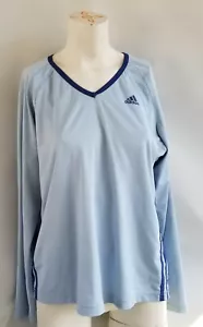Camiseta para mujer ADIDAS CLIMALITE azul manga larga cuello en V. Bebé azul con azul oscuro - Imagen 1 de 7