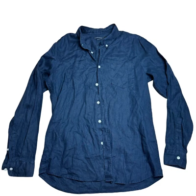  Camisa informal French Connection para hombre talla M 100 % lino azul marino con botones delanteros Foto 1 de 4