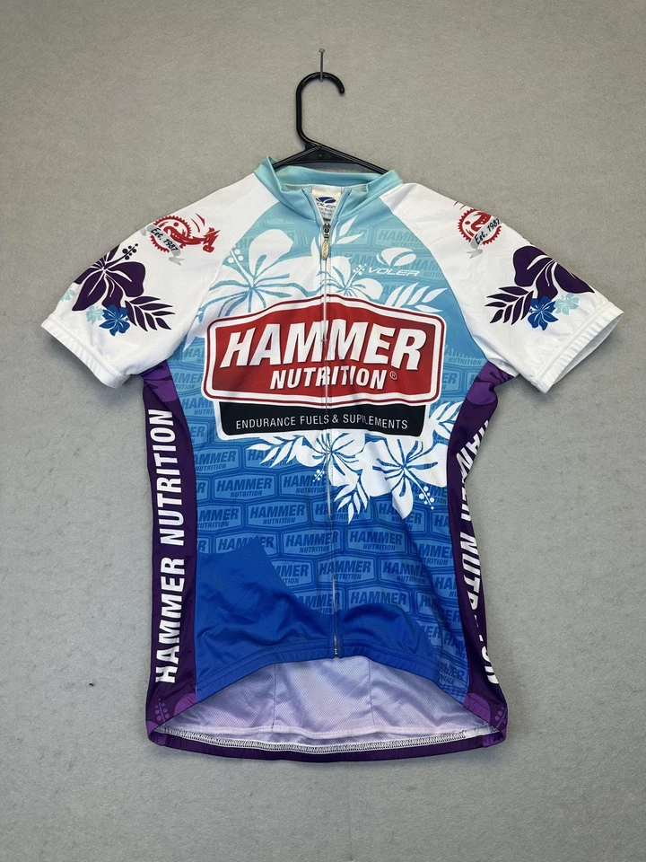 Camiseta feminina Hammer Nutrition ciclismo pequena feita nos EUA bicicleta floral - Imagem 1 de 4