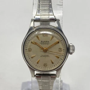 Vintage Buren Watch Women 21mm Silver Tone Swiss Stretch Band Manual Wind 6.75" - Picture 1 of 14