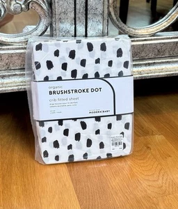 NEW Pottery Barn Modern Baby Brushstroke Dot Black White Crib Sheet NWT - Picture 1 of 3