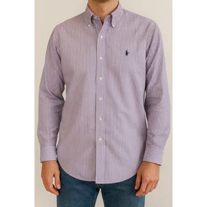 Camisa de vestir Polo Ralph Lauren a rayas púrpura blanca para hombre 17 1/2 34/35 - Imagen 1 de 4