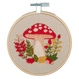 Embroidery Kit With 10cm/4" Bamboo Hoop - Woodland Toadstool Mushroom - Trimits - Picture 1 of 4