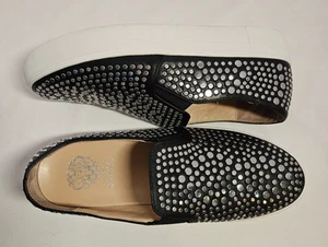 Vince Camuto Kindra Black Leather Silver Studded Platform Slip On Sneaker Sz 9.5 - Picture 1 of 8