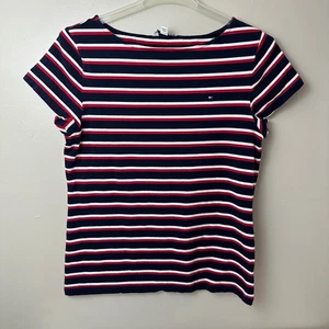 Tommy Hilfiger Women's T-Shirt Red Navy White Striped Short Sleeve Tee Size 2XL - Picture 1 of 9