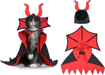 Disfraces de Halloween para Perro Disfraz de Vampiro Ajustable con Cuernos de Diablo Cómodo H Foto 1 de 4