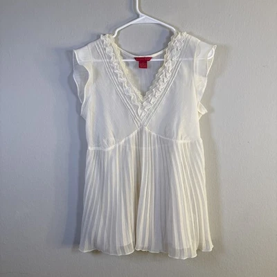 Blusa feminina Sunny Leigh marfim transparente babado sem mangas enrugada M transparente - Imagem 1 de 4