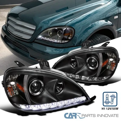 Fits 98-01 Benz W163 ML320 ML430 ML55 AMG Black LED Strip Projector Headlights - Image 1 of 4