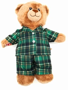 Build-A-Bear Workshop Oso Marrón Claro Relleno 16” Peluche + Pijama a Cuadros Verde BAB - Imagen 1 de 7