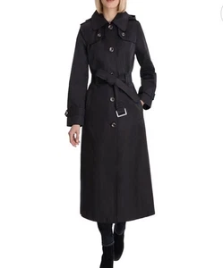 London Fog Damen schwarz Kapuze Gürtel Maxi Punkt Kragen Trenchcoat Größe M $ 280 - Bild 1 von 3
