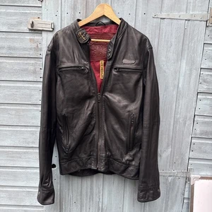 Superdry Racing Team Leather Jacket Men's Biker Speed Sport - Black Size MEDIUM - Picture 1 of 11