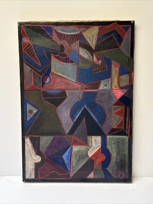 Mid Century Painting Modernist Abstract Expressionism Mystery Signed 1970 20” - Image 1 of 4