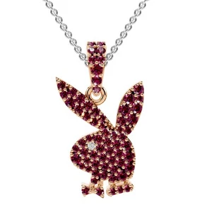 Hip Hop Bunny Anhänger rot weiß Moissanit Unisex Playboy 14k vergoldet 925 - Bild 1 von 5