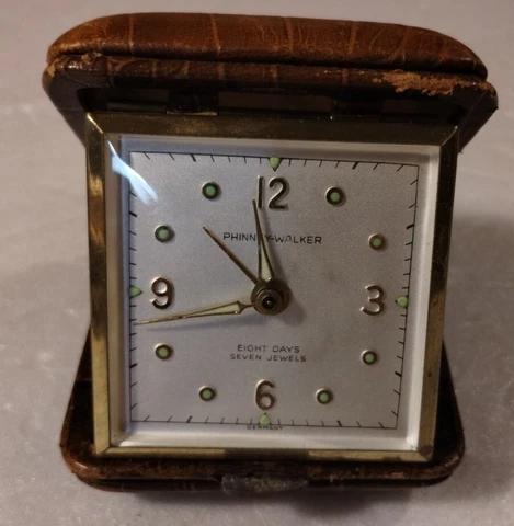 VTG Phinney Walker 8 Day 7 Jewel Folding Travel Clock Wind Up '60's Germany Cover