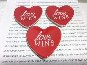 "LOVE WINS" HEART CERAMIC DISHES New w/tag 3" BY 2"-SET OF 3-GREAT GIFT - Picture 1 of 2