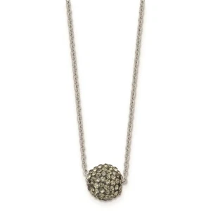 Stainless Steel Polished Black Enamel w/Crystals w/2in ext. Necklace - Picture 1 of 4
