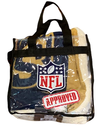 St. Louis Rams Sherpa Trim Fleece Blanket Throw in Clear Stadium Approved Bag Cover