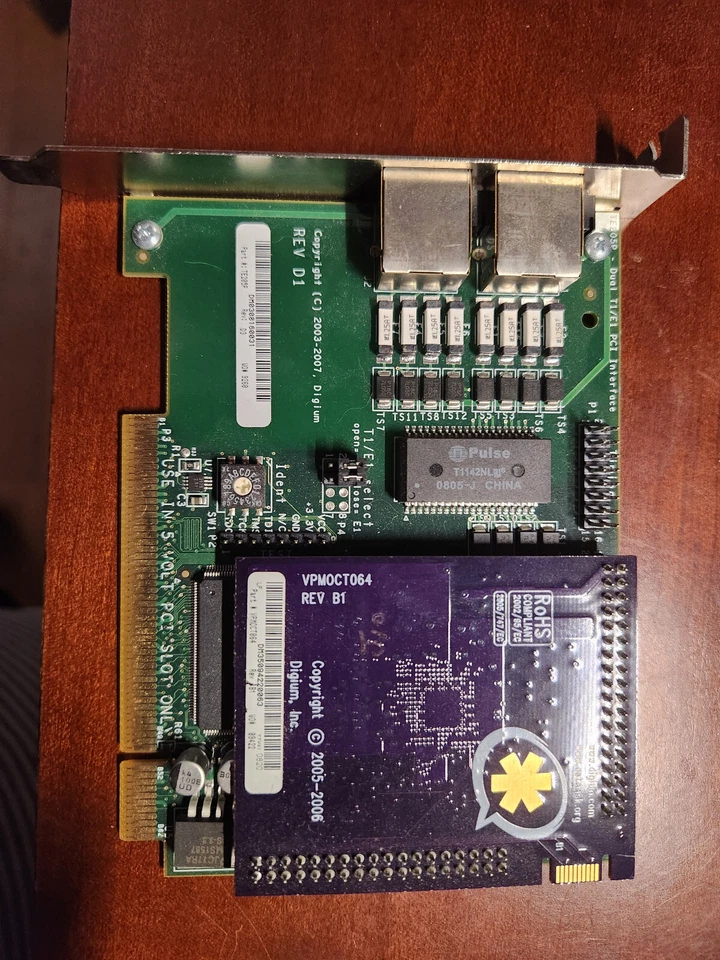 Digium TE205P E1/T1 CARD with VPMOCT064 Rev. B1 Echo Cancellation Module - Image 1 of 1