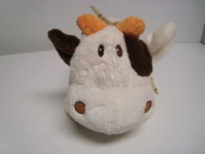 Peluche morbido classico mucca sonaglio imbottito neonato giocattolo panna e marrone con nastro - Foto 1 di 6