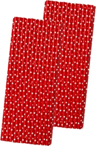 Red and White Paper Straws - Polka Dot Straws - 7.75 Inches - 50 Pack - Picture 1 of 7