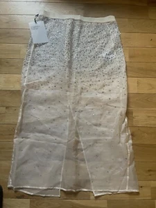 Zara Studio Silk Rhinestone Semi Sheer Skirt Beige Pink M 2541/871 - Picture 1 of 13