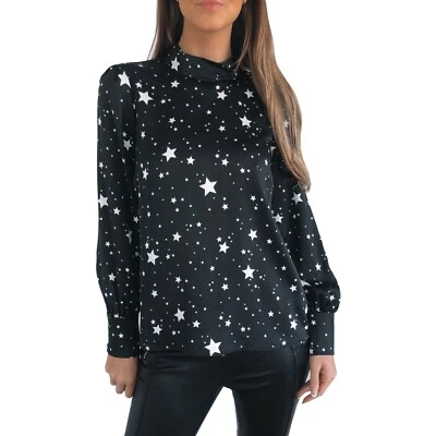 Ex OASIS Black Star Print Blouse with High Neck RRP £36 Sizes 6 - 18 - Image 1 of 2