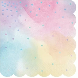 Rainbow Pastel Party Supplies Scalloped Edge Beverage Napkins - Picture 1 of 1
