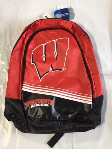 Wisconsin Badgers BackPack / Back Pack Book Bag NEW - TEAM COLORS Core Stripe Cover