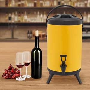 Stainless Steel Insulated Beverage Dispenser Cold/Hot Drink Dispenser 10L Yellow - Picture 1 of 13