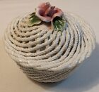 Vintage Capodimonte Style Basket Weave Porcelain Bowl with Lid Made in Italy EUC