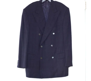 Blazer 52R de doble pecho Ermenegildo Zegna corte lana azul marino a cuadros - Imagen 1 de 10