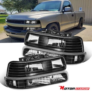 Black Housing Headlights Fit 99-02 Chevy Silverado 2000-2006 Suburban 1500 2500 - Picture 1 of 11