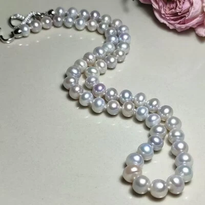 gorgeous  9-10mm south sea white pearl necklace 17.5inch 925s - Image 1 of 3