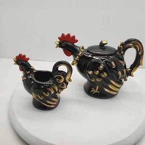 Tetera y crema de gallo negro Shafford Redware - Imagen 1 de 10