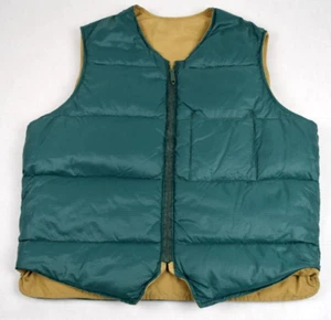 Vintage Puffer Vest Reversible Size S/M 70s Teal Golden Nylon Snaps - Picture 1 of 9