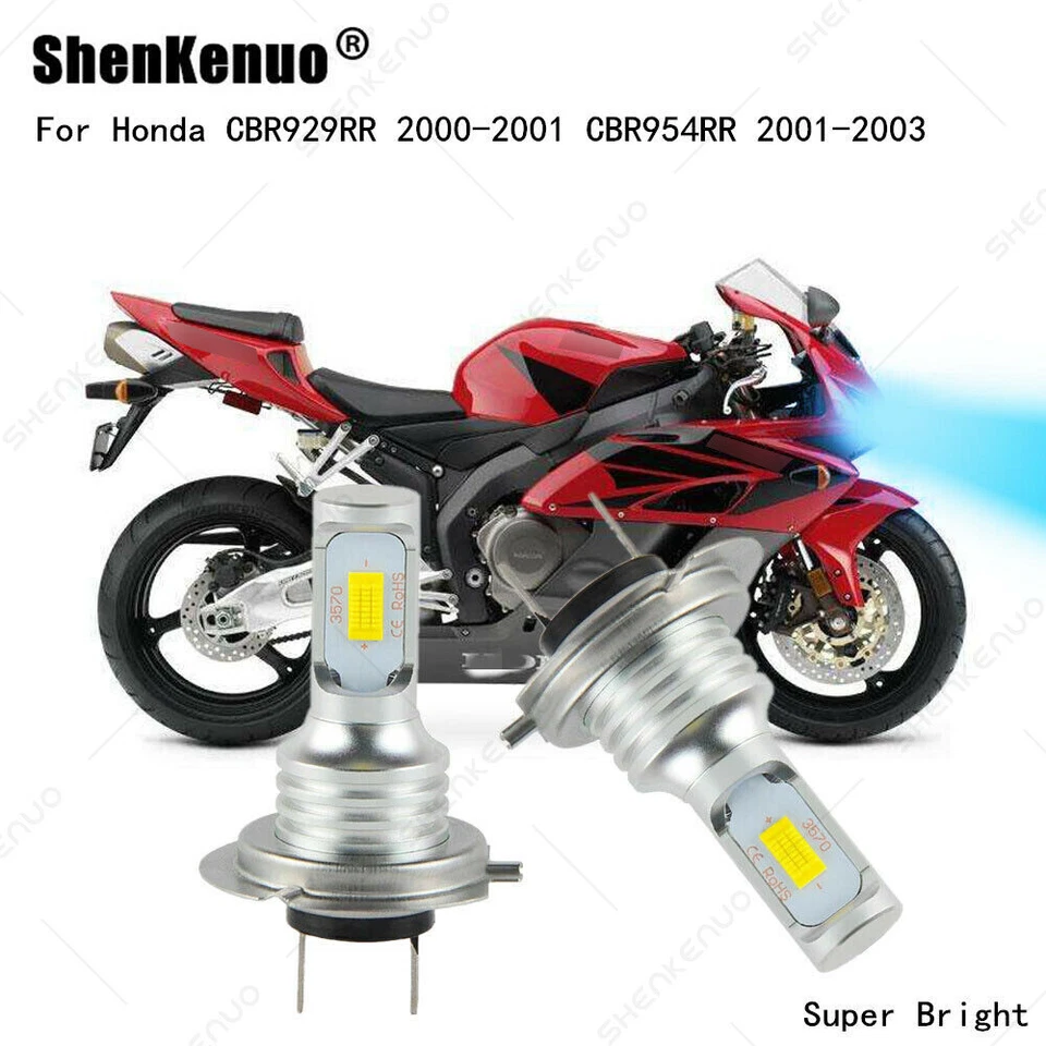H7 For Honda CBR929RR 2000-2001 CBR954RR 2001-2003 LED Headlight Bulbs Kit 8000K - Изображение 1 из 4