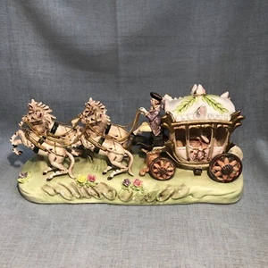 Vintage Capodimonte Porcelain 4 Horse Drawn Carriage w/Driver & Lady-14”x7”x5” - Picture 1 of 8