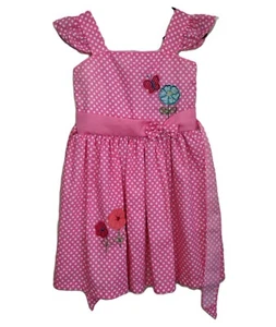 Mädchen A-Linie Kleid Größe 8 rosa weiß Blumen ärmellos Knopfleiste gepunktet - Bild 1 von 9